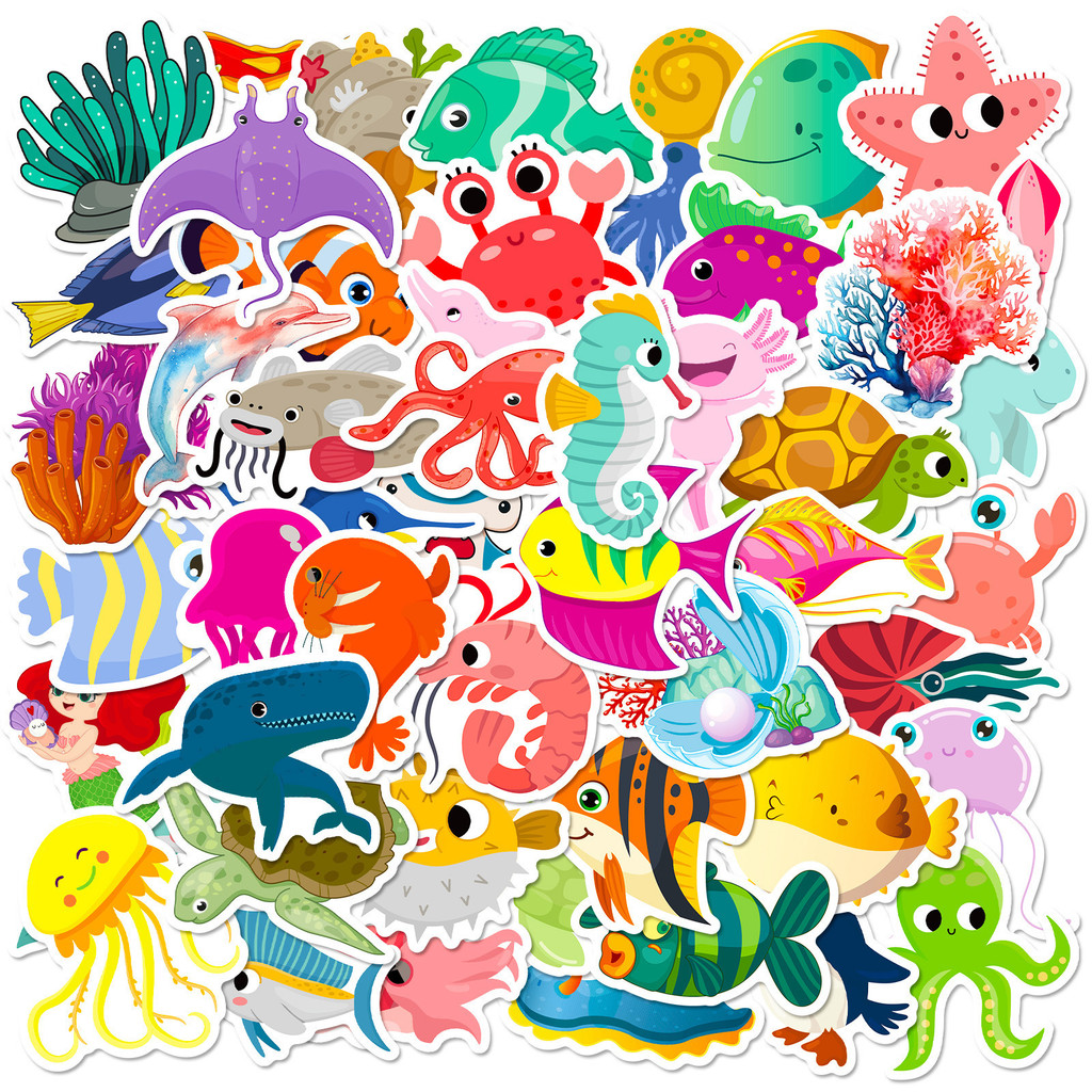 Marine Life Aquariums - 50Pcs Marine Life Stickers - Cute