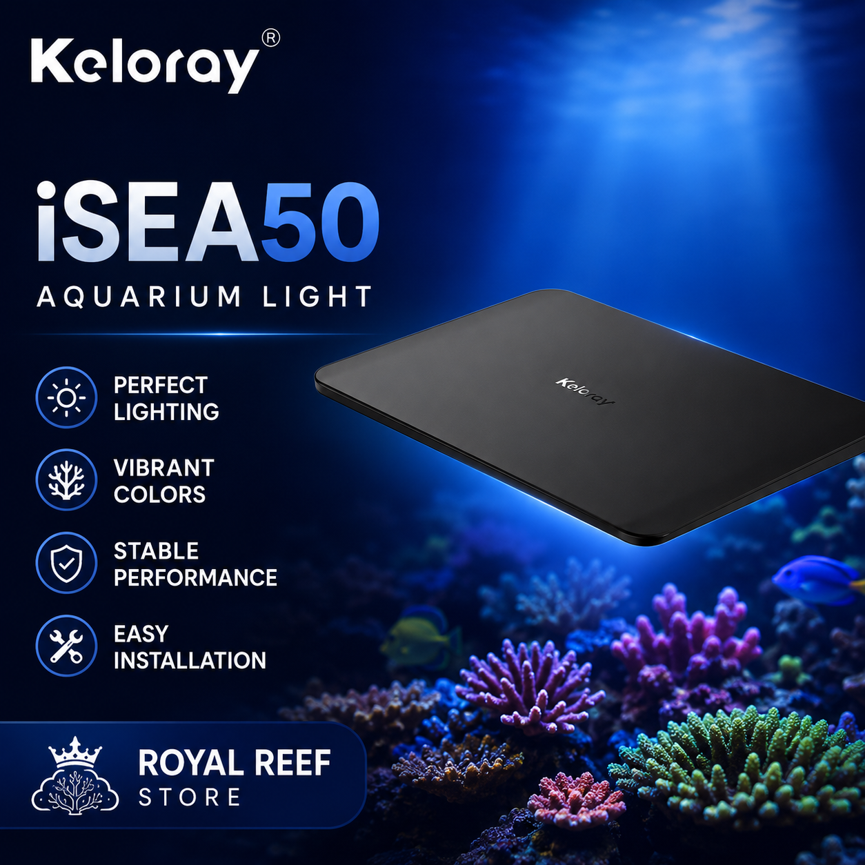 Marine Aquarium Led Lights - Keloray iSEA50 50W Fanless Full Spectrum